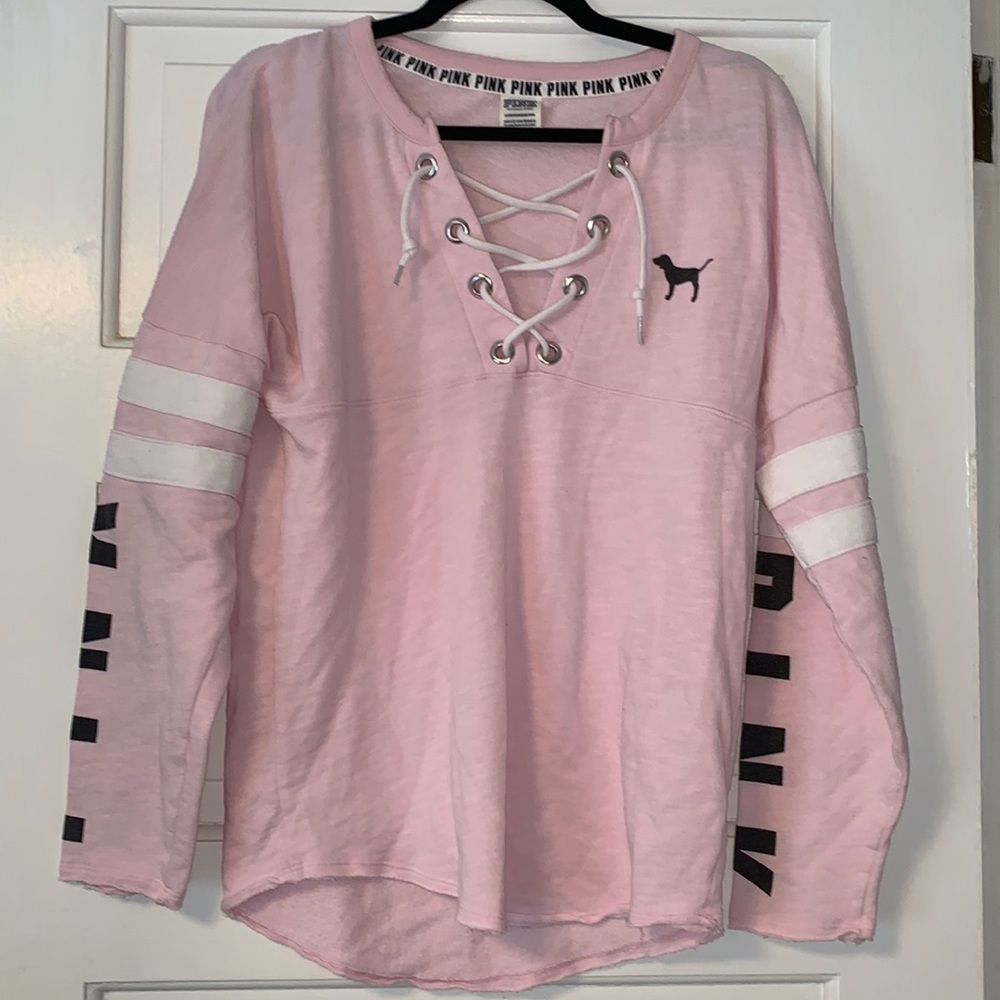XS Victoria’s Secret PINK oversized lace up sweatshirt